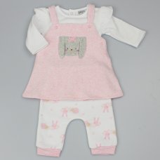 F12507: Baby Girls Melange Fleece Dress, Top & Pant Outfit (0-9 Months)